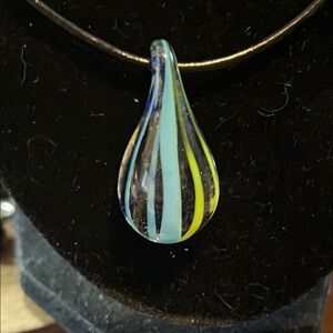 Murano Unique Blue and Yellow Glass Pendant Necklace